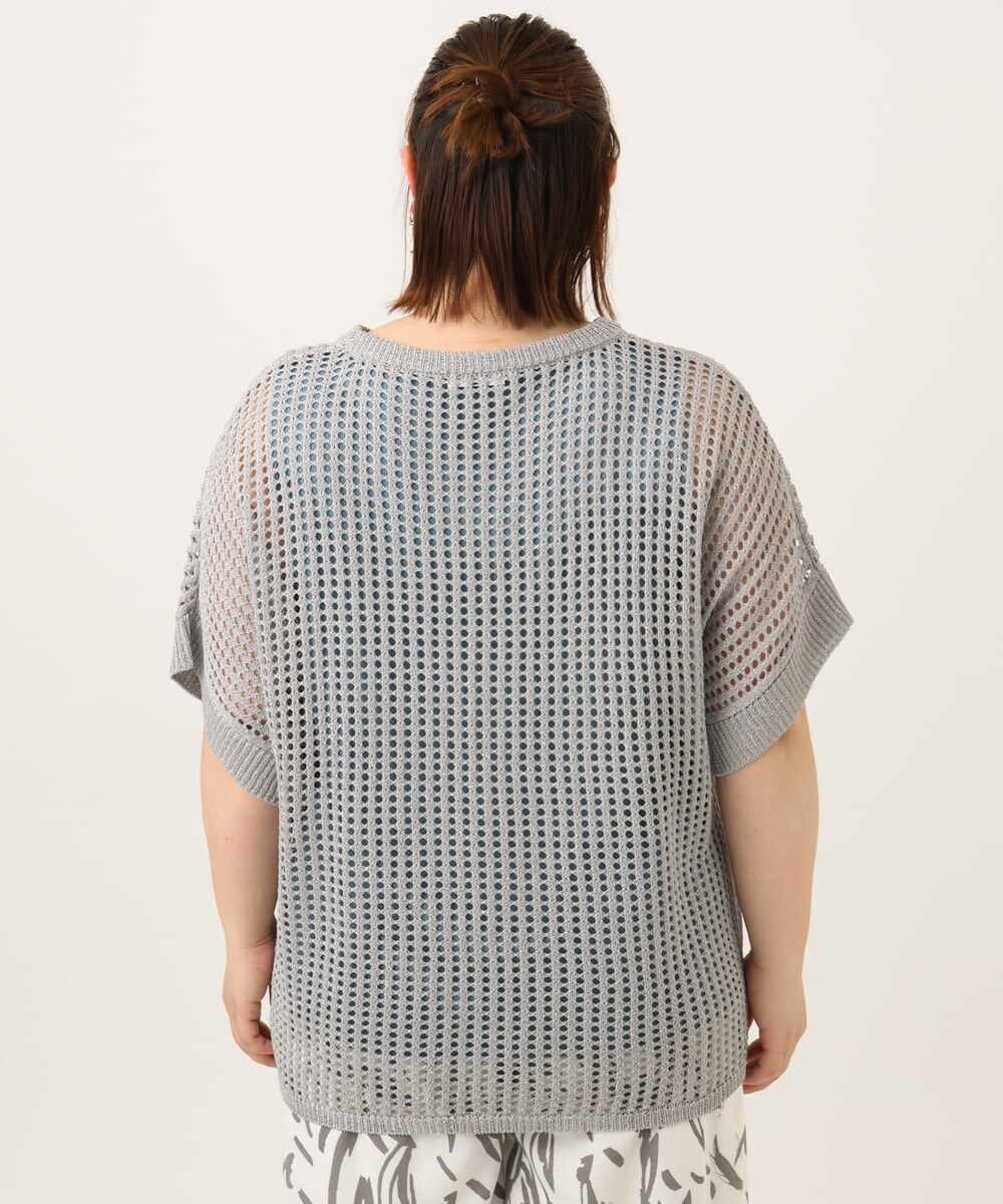 OLFGA08079 eur3(エウルキューブ) 【大きいサイズ/a.v.v×eur3】ラメメッシュニットプルオーバー グレー(92)
