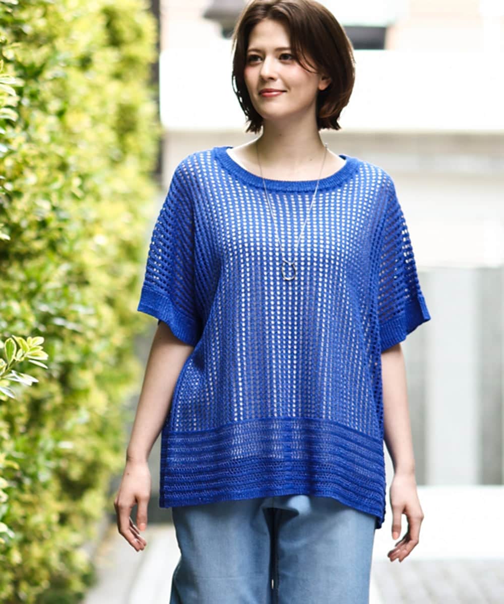 OLFGD25079 eur3(エウルキューブ) 【大きいサイズ/a.v.v×eur3】メッシュラメニット ブルー