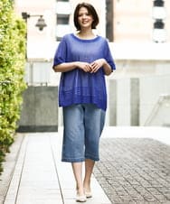 OLFGD25079 eur3(エウルキューブ) 【大きいサイズ/a.v.v×eur3】メッシュラメニット ブルー