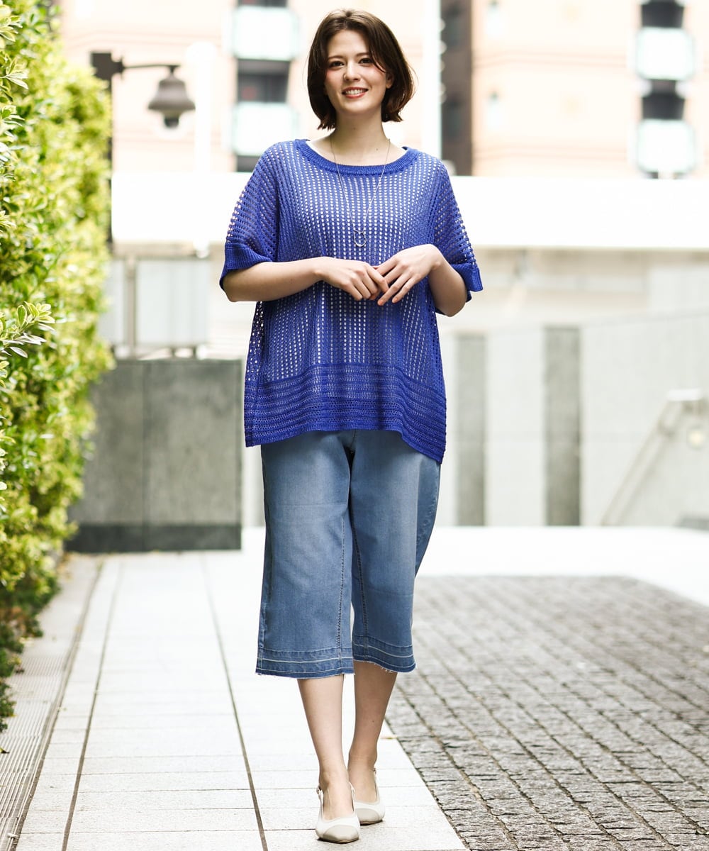 OLFGD25079 eur3(エウルキューブ) 【大きいサイズ/a.v.v×eur3】メッシュラメニット ブルー
