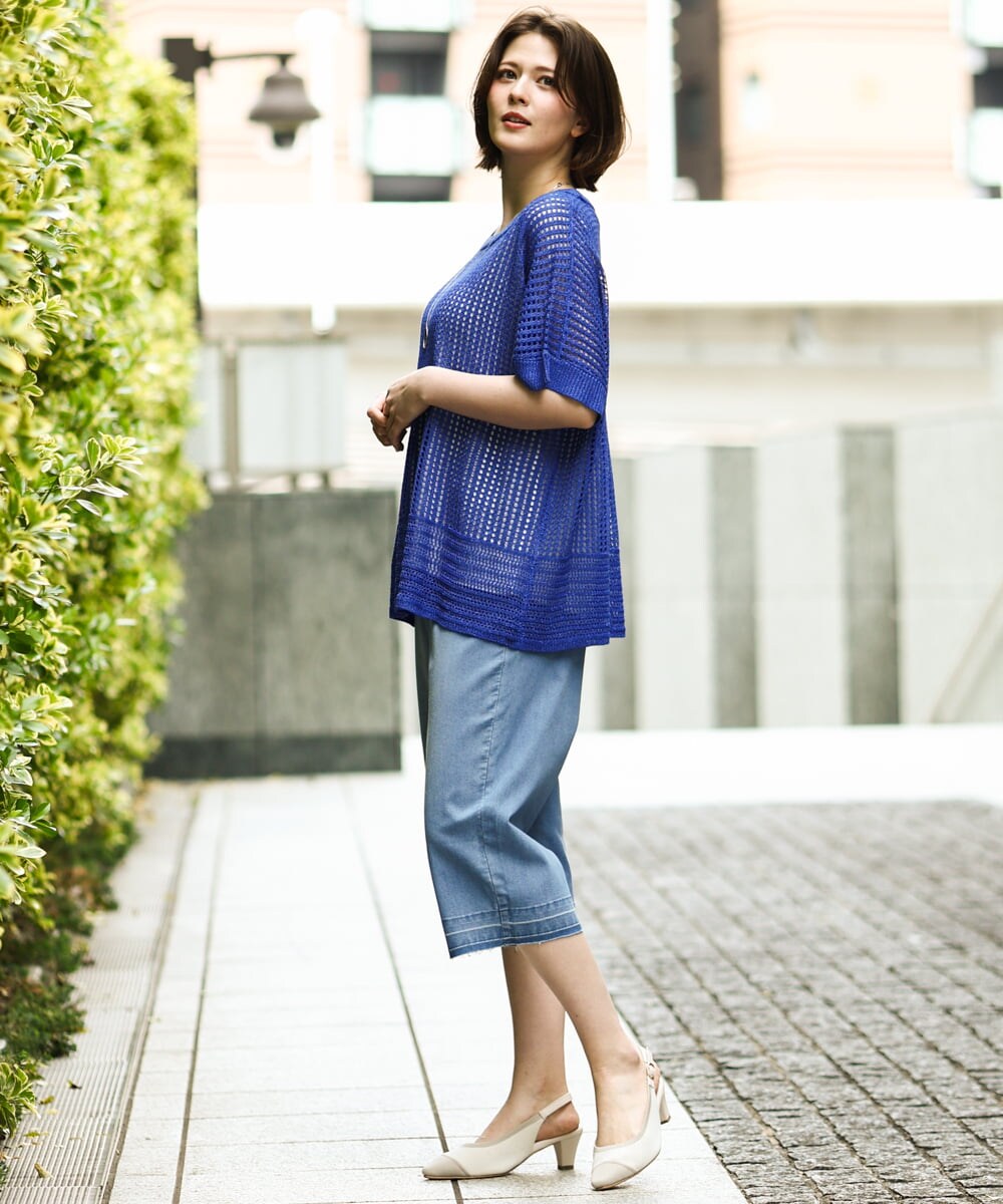 OLFGD25079 eur3(エウルキューブ) 【大きいサイズ/a.v.v×eur3】メッシュラメニット ブルー