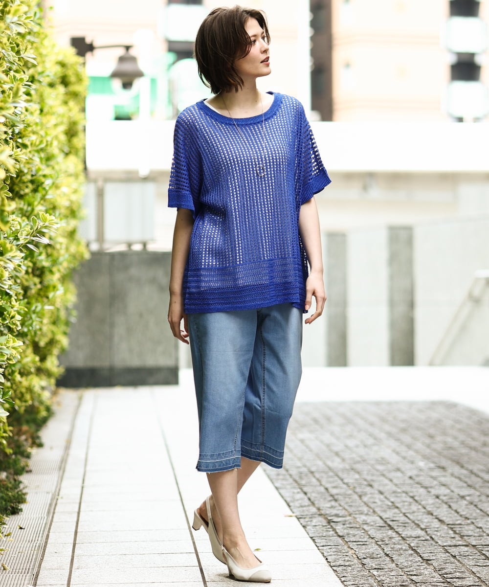 OLFGD25079 eur3(エウルキューブ) 【大きいサイズ/a.v.v×eur3】メッシュラメニット ブルー