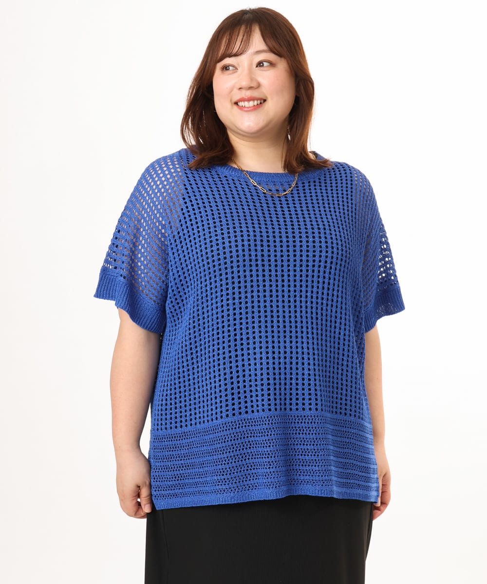 OLFGD25079 eur3(エウルキューブ) 【大きいサイズ/a.v.v×eur3】メッシュラメニット ブルー