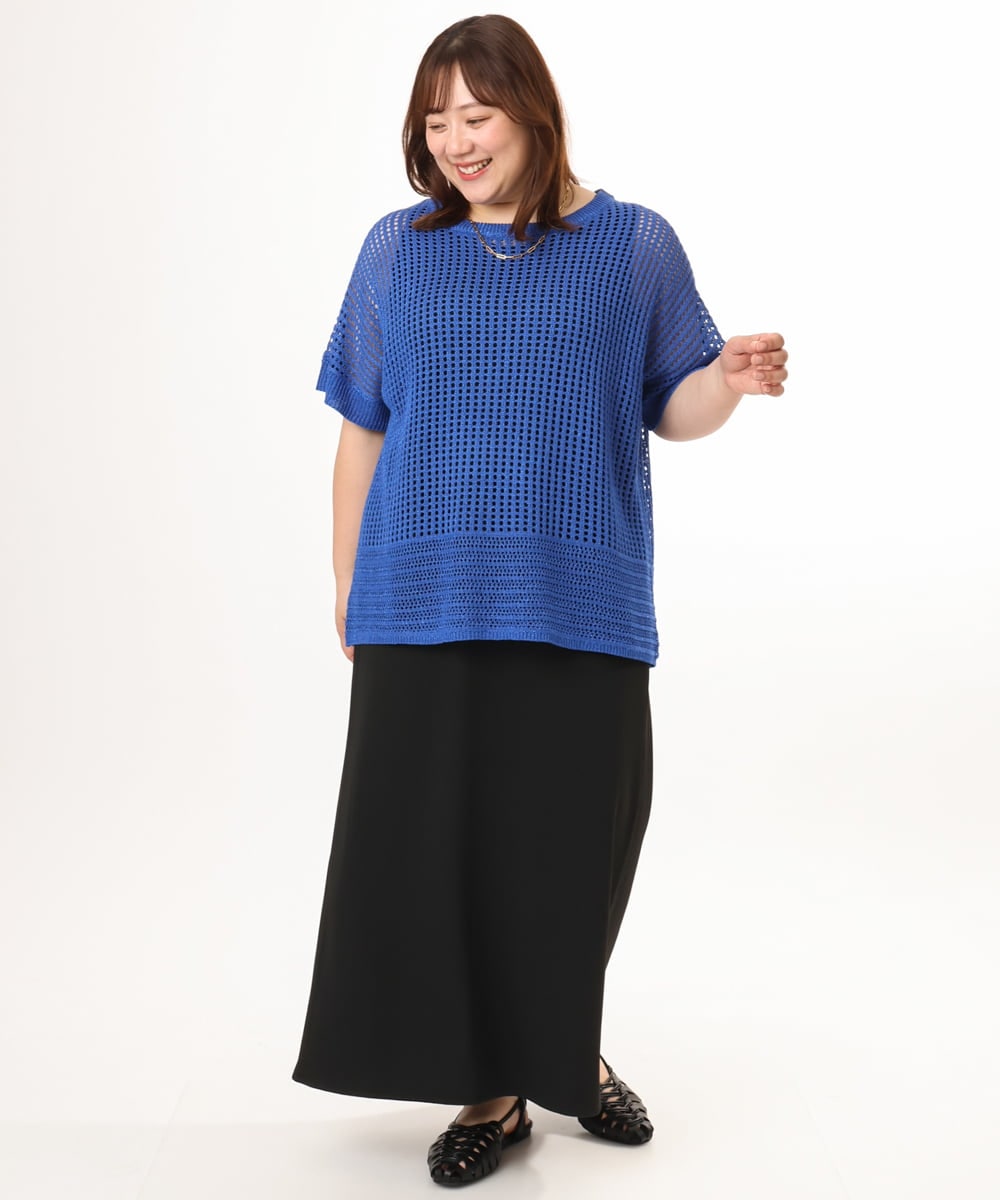 OLFGD25079 eur3(エウルキューブ) 【大きいサイズ/a.v.v×eur3】メッシュラメニット ブルー