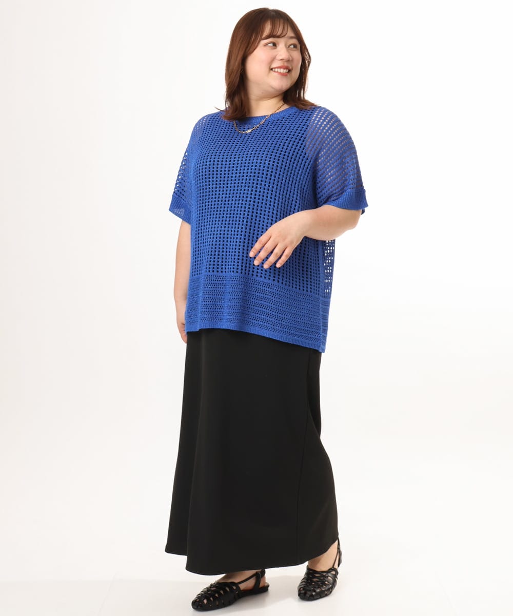 OLFGD25079 eur3(エウルキューブ) 【大きいサイズ/a.v.v×eur3】メッシュラメニット ブルー