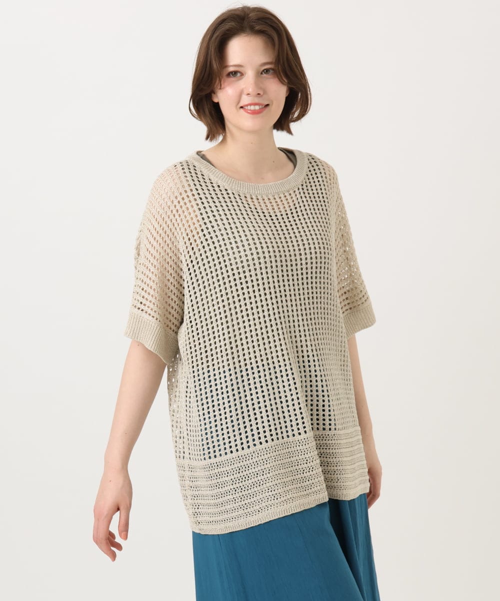 OLFGD25079 eur3(エウルキューブ) 【大きいサイズ/a.v.v×eur3】メッシュラメニット ベージュ