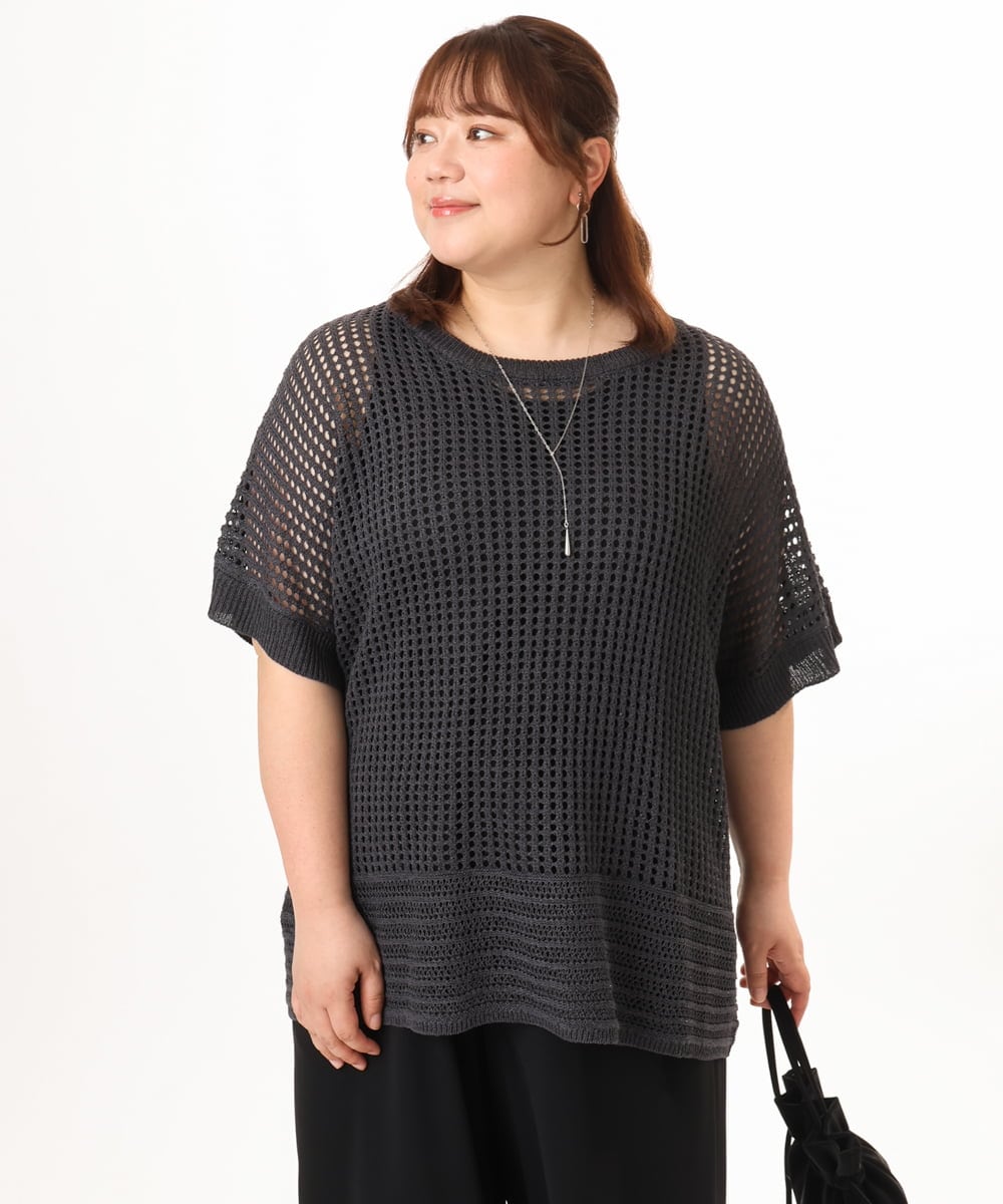 OLFGD25079 eur3(エウルキューブ) 【大きいサイズ/a.v.v×eur3】メッシュラメニット ダークグレー