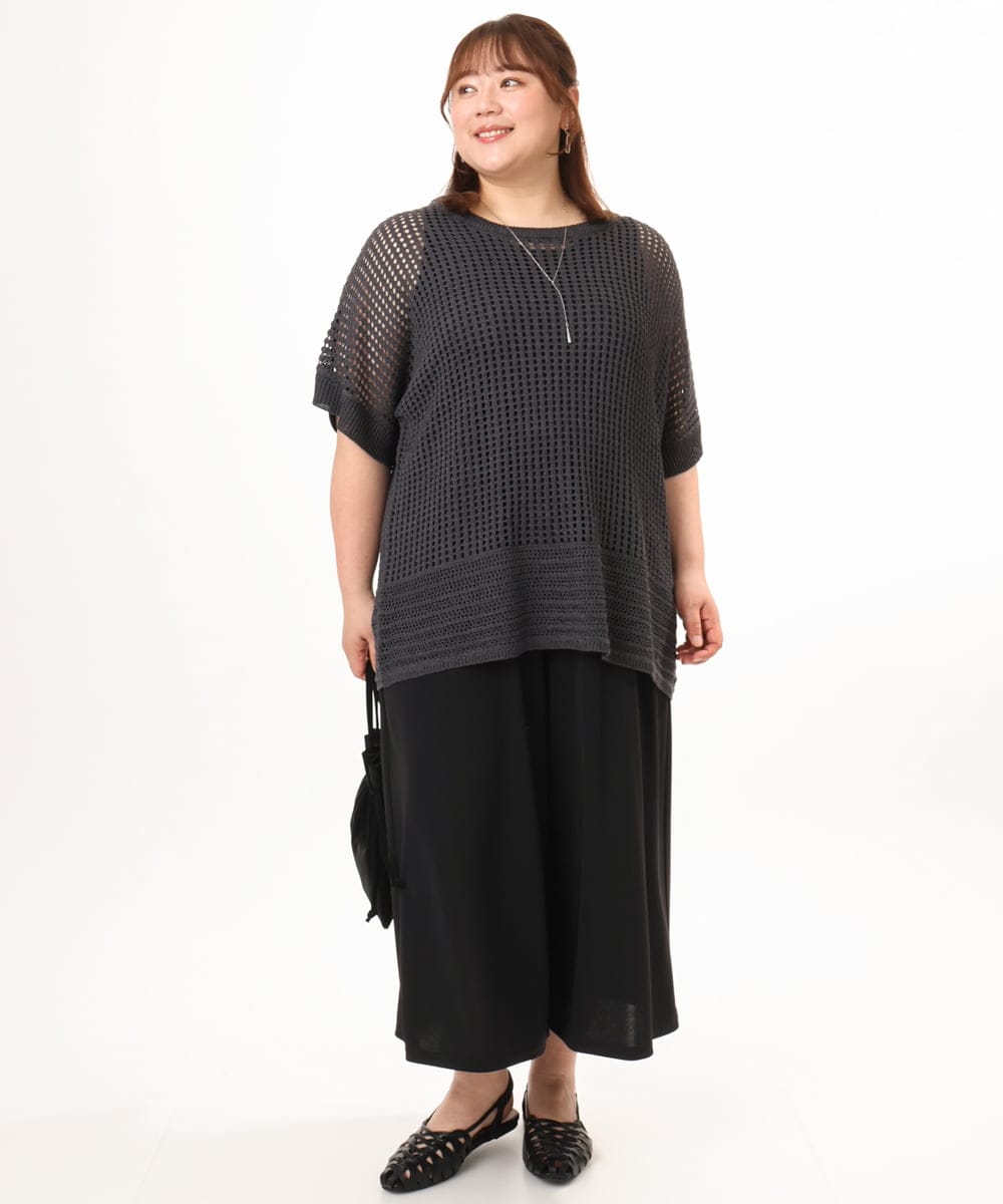 OLFGD25079 eur3(エウルキューブ) 【大きいサイズ/a.v.v×eur3】メッシュラメニット ダークグレー