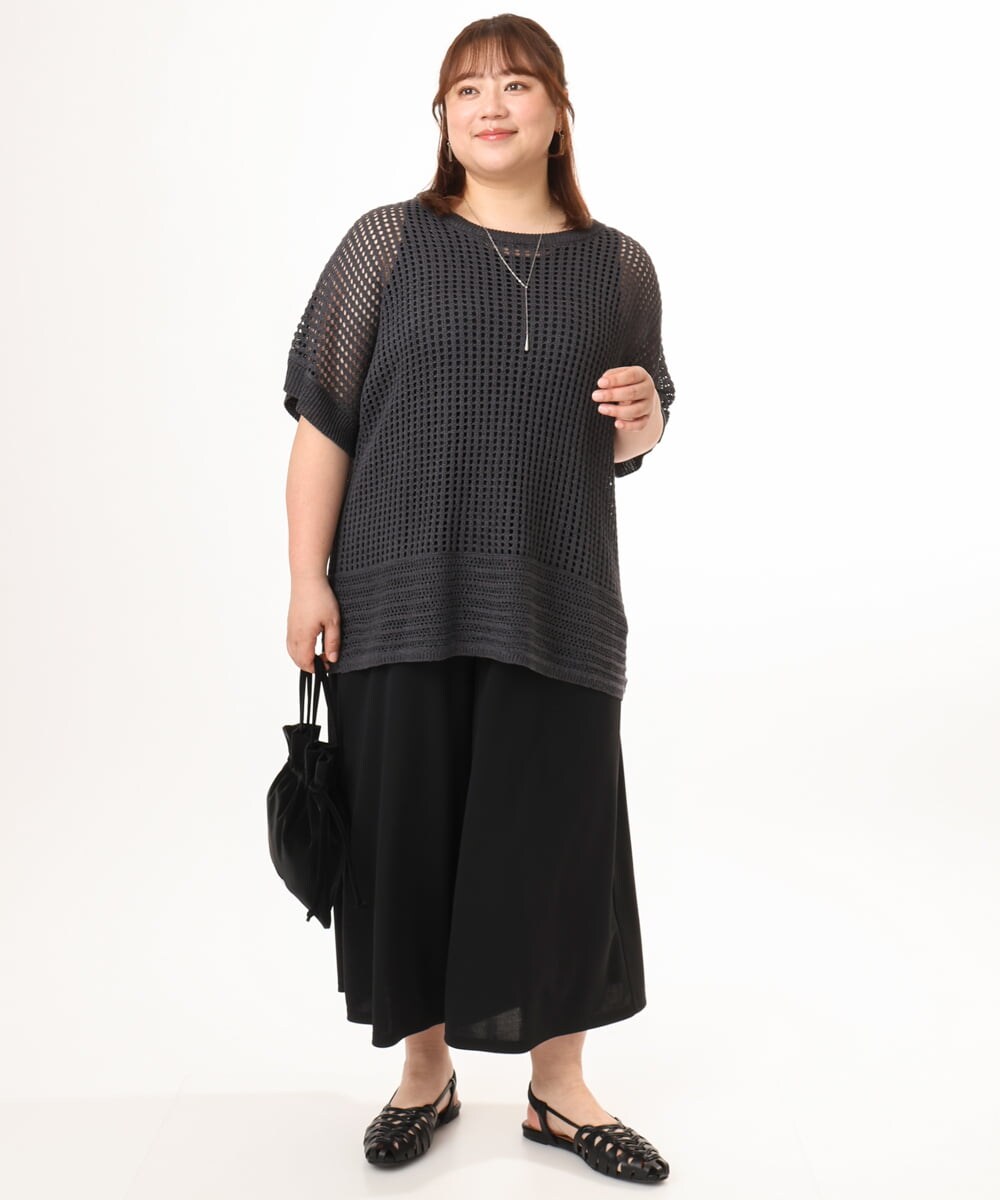 OLFGD25079 eur3(エウルキューブ) 【大きいサイズ/a.v.v×eur3】メッシュラメニット ダークグレー