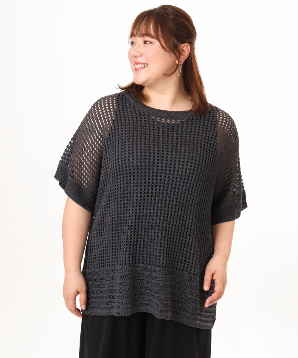 OLFGD25079 eur3(エウルキューブ) 【大きいサイズ/a.v.v×eur3】メッシュラメニット ダークグレー