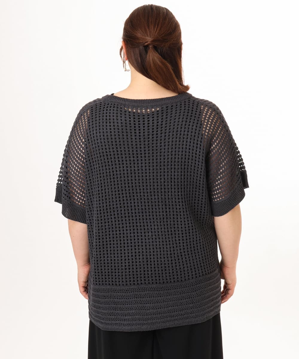 OLFGD25079 eur3(エウルキューブ) 【大きいサイズ/a.v.v×eur3】メッシュラメニット ダークグレー