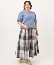 OLFIA04079 eur3(エウルキューブ) 【大きいサイズ/a.v.v×eur3】プリーツスリーブサマーニット ライトブルー(50)