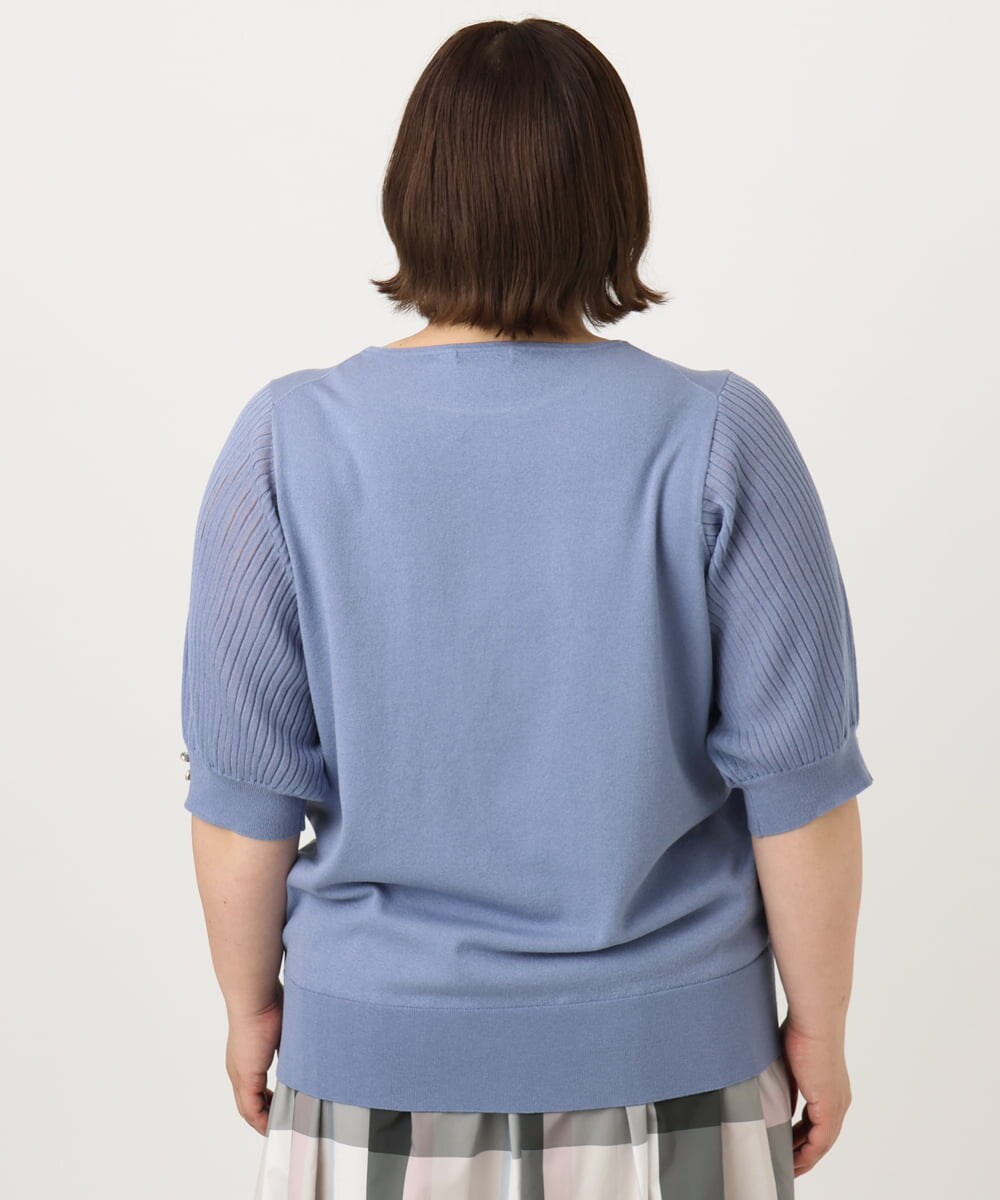 OLFIA04079 eur3(エウルキューブ) 【大きいサイズ/a.v.v×eur3】プリーツスリーブサマーニット ライトブルー(50)
