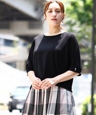 OLFIA04079 eur3(エウルキューブ) 【大きいサイズ/a.v.v×eur3】プリーツスリーブサマーニット ブラック(94)