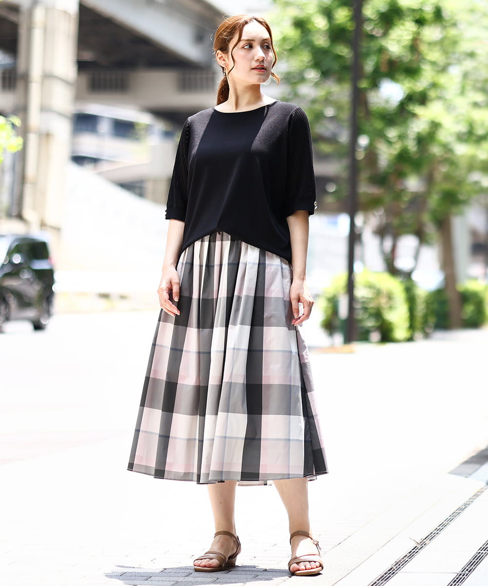 OLFIA04079 eur3(エウルキューブ) 【大きいサイズ/a.v.v×eur3】プリーツスリーブサマーニット ブラック(94)