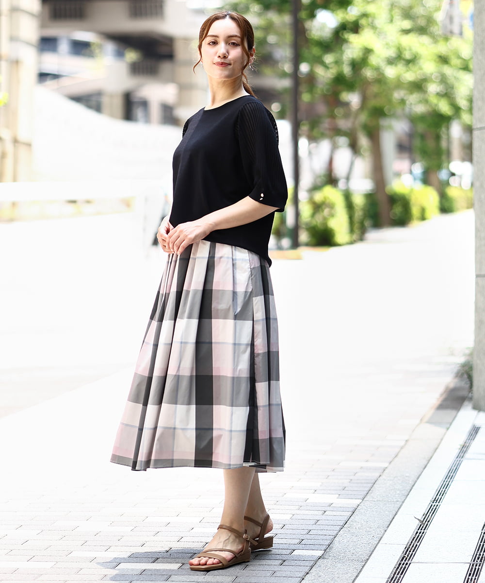 OLFIA04079 eur3(エウルキューブ) 【大きいサイズ/a.v.v×eur3】プリーツスリーブサマーニット ブラック(94)