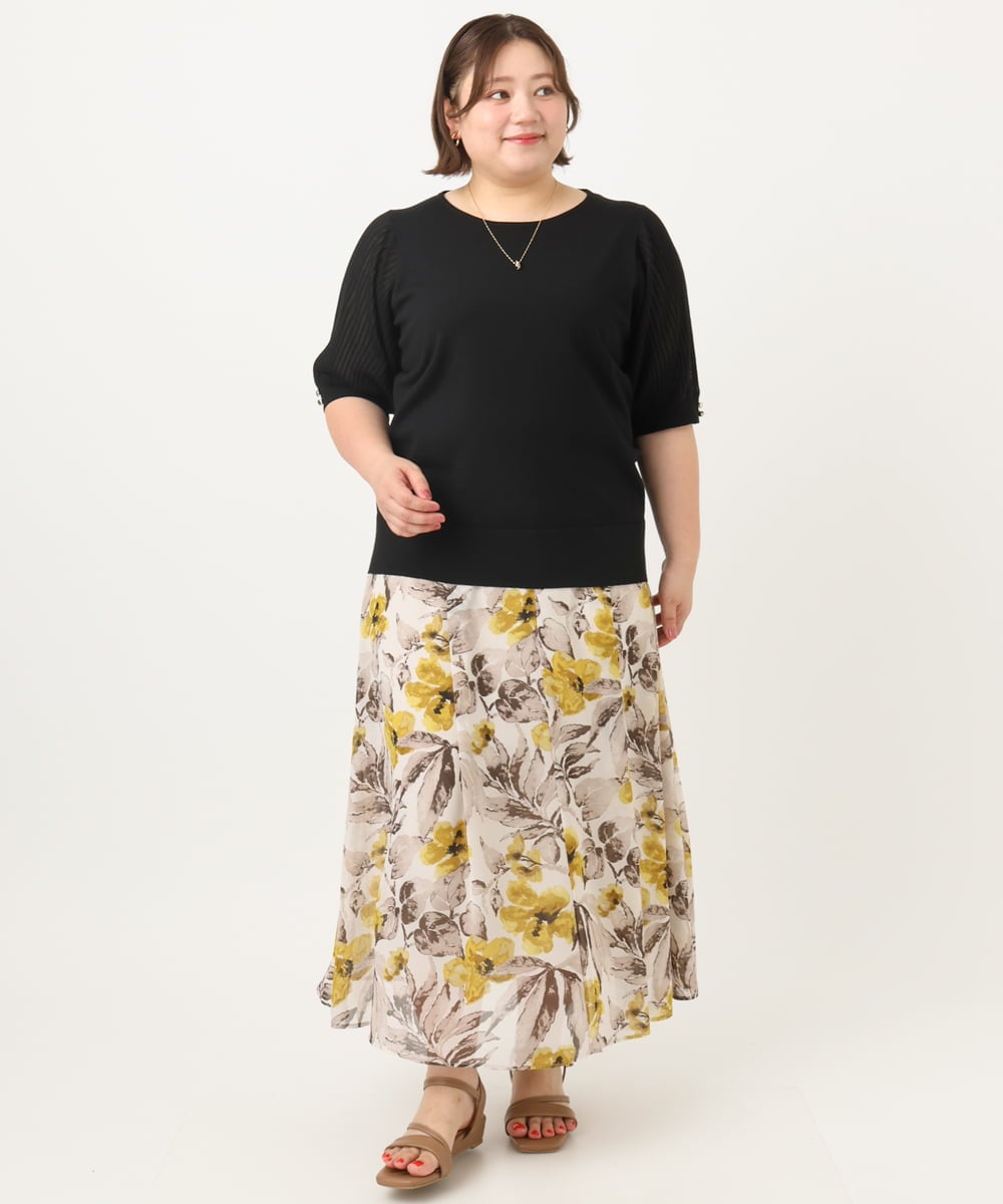 OLFIA04079 eur3(エウルキューブ) 【大きいサイズ/a.v.v×eur3】プリーツスリーブサマーニット ブラック(94)