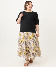 OLFIA04079 eur3(エウルキューブ) 【大きいサイズ/a.v.v×eur3】プリーツスリーブサマーニット ブラック(94)