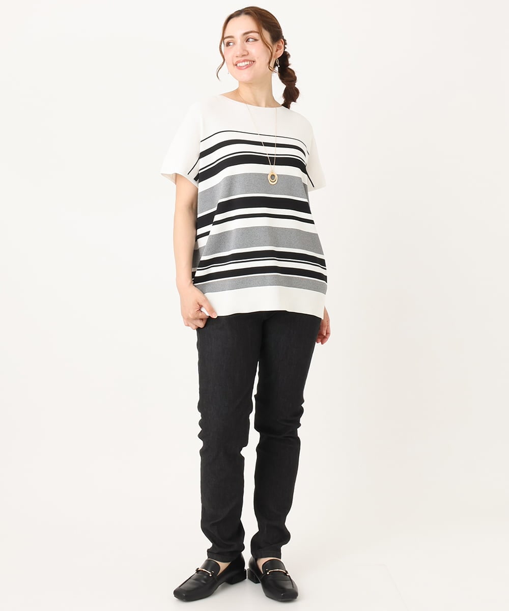 OLFIA05069 eur3(エウルキューブ) 【大きいサイズ/接触冷感】フレンチスリーブサマーニット アイボリー(80)