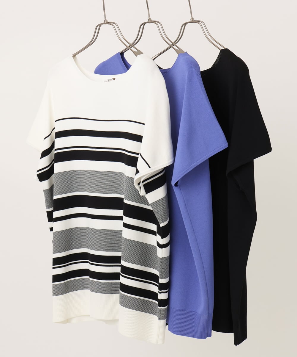 OLFIA05069 eur3(エウルキューブ) 【大きいサイズ/接触冷感】フレンチスリーブサマーニット アイボリー(80)