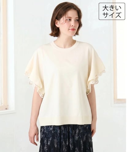 OLFID10079 eur3 【大きいサイズ/a.v.v×eur3】袖レースサマーニット
