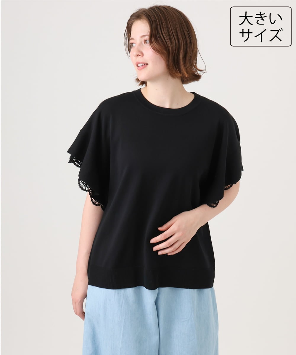 OLFID10079 eur3 【大きいサイズ/a.v.v×eur3】袖レースサマーニット