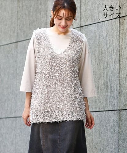 OLFJD05079 eur3 【大きいサイズ】テープヤーンニットベスト