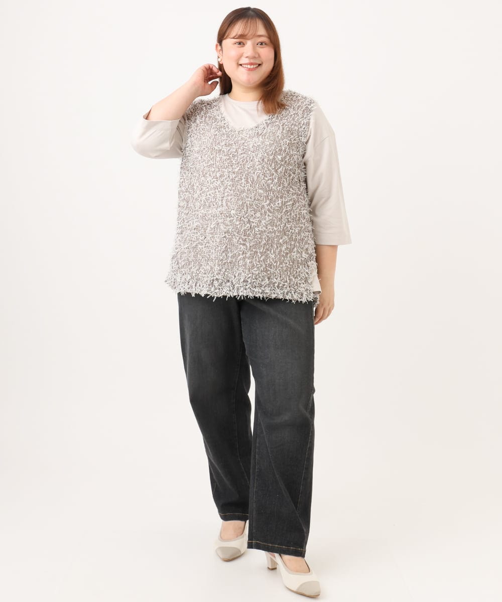 OLFJD05079 eur3(エウルキューブ) 【大きいサイズ】テープヤーンニットベスト アイボリー