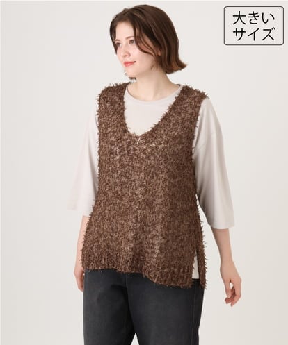 OLFJD05079 eur3 【大きいサイズ】テープヤーンニットベスト