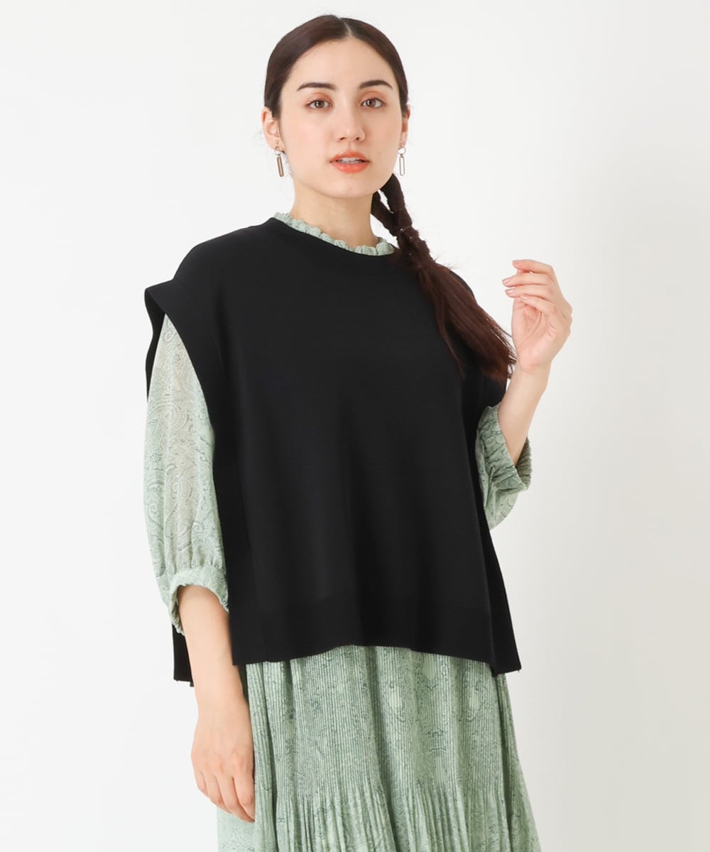 OLFJP06070 eur3(エウルキューブ) 【大きいサイズ】サイドスリットニットベスト ブラック(94)