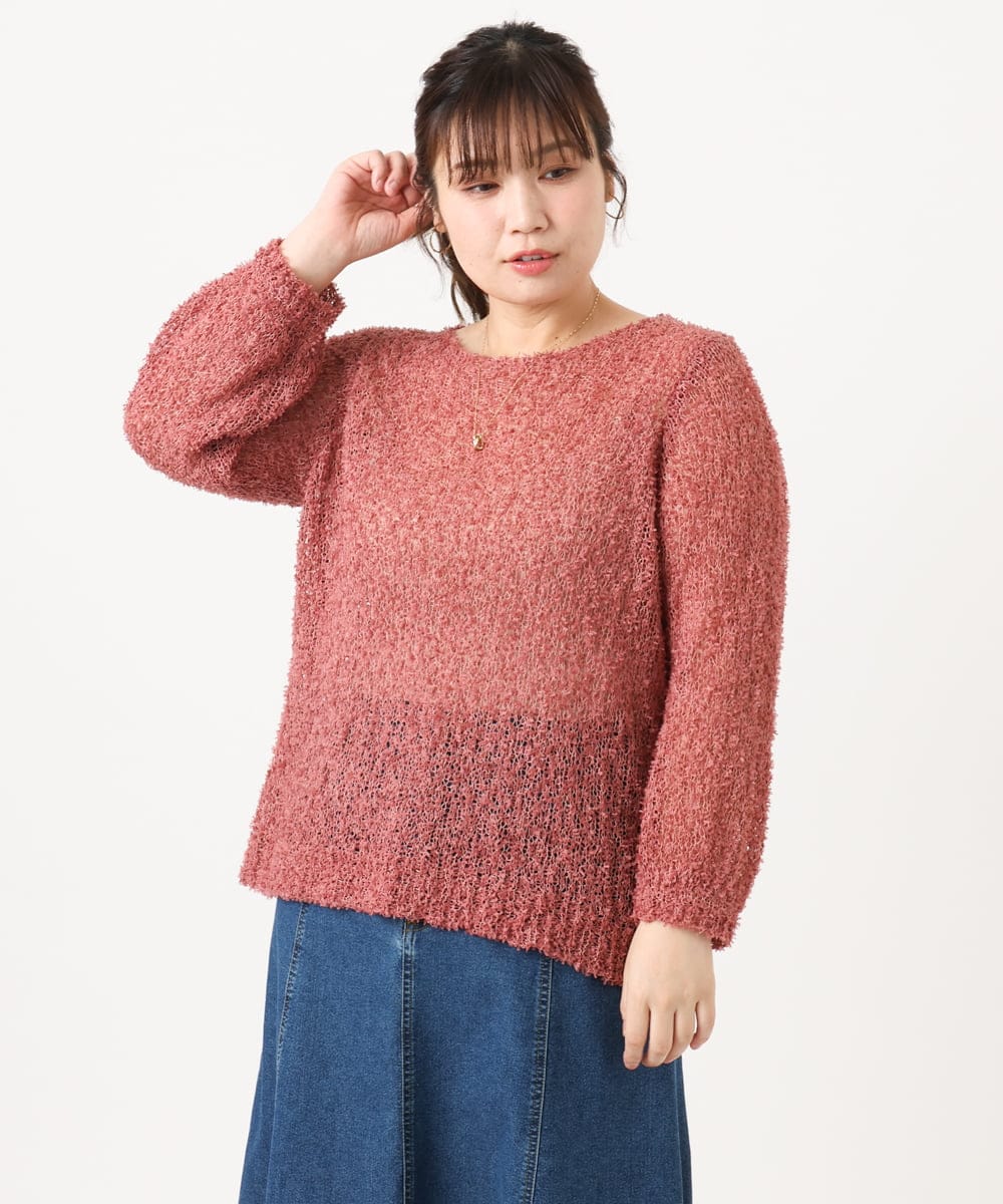 OLFKA05089 eur3(エウルキューブ) 【大きいサイズ】テープヤーンニットプルオーバー ピンク(03)