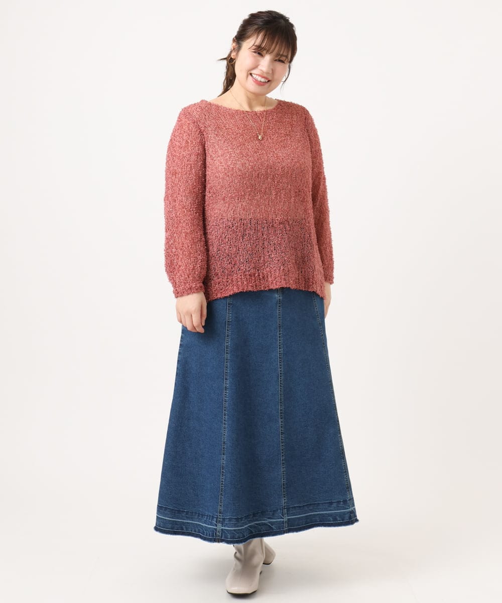 OLFKA05089 eur3(エウルキューブ) 【大きいサイズ】テープヤーンニットプルオーバー ピンク(03)