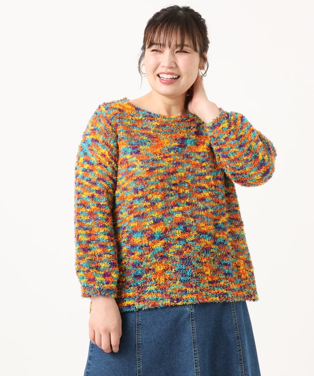 OLFKA05089 eur3(エウルキューブ) 【大きいサイズ】テープヤーンニットプルオーバー オレンジ(15)