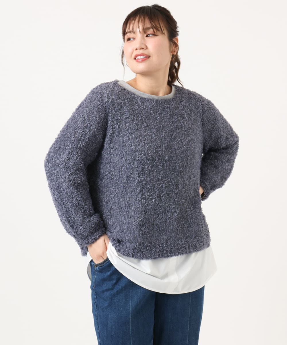 OLFKA05089 eur3(エウルキューブ) 【大きいサイズ】テープヤーンニットプルオーバー ダークグレー(93)