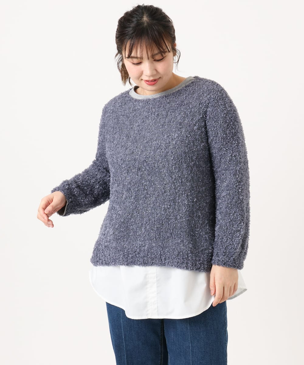 OLFKA05089 eur3(エウルキューブ) 【大きいサイズ】テープヤーンニットプルオーバー ダークグレー(93)
