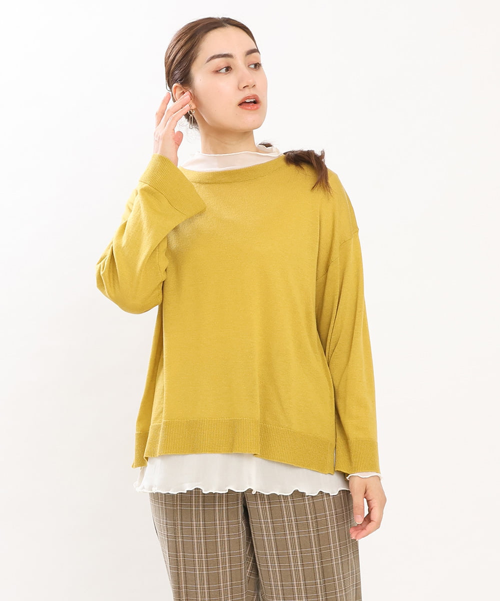 OLFKS07054 eur3(エウルキューブ) 【雑誌掲載】【大きいサイズ/11号サイズあり】薄手柔らかショートニット ライトイエロー(20)