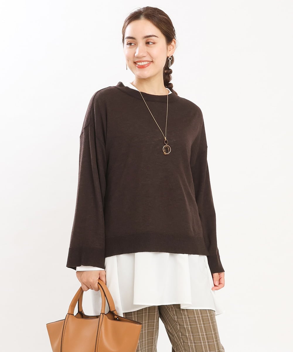 OLFKS07054 eur3(エウルキューブ) 【雑誌掲載】【大きいサイズ/11号サイズあり】薄手柔らかショートニット ブラウン(87)