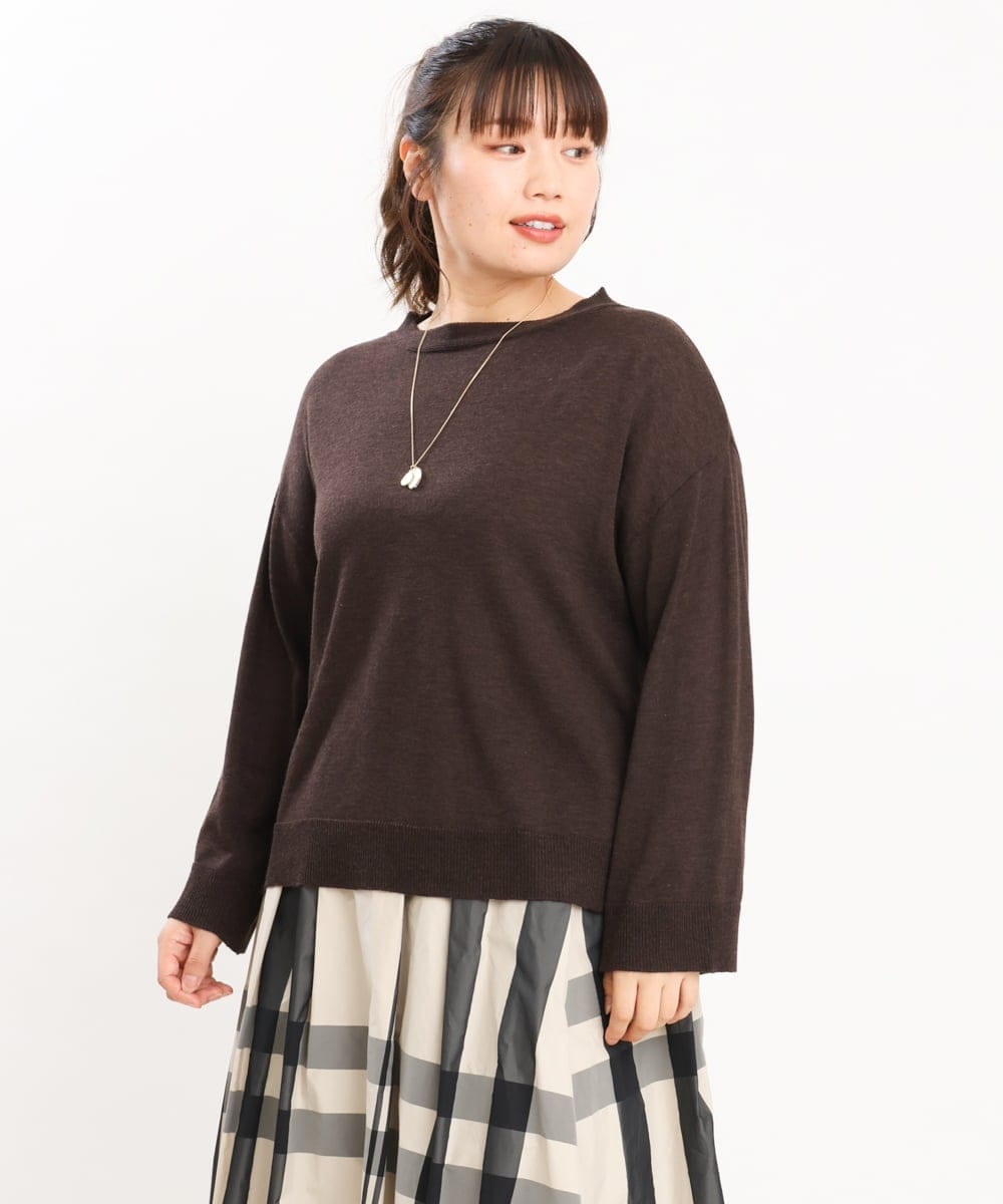 OLFKS07054 eur3(エウルキューブ) 【雑誌掲載】【大きいサイズ/11号サイズあり】薄手柔らかショートニット ブラウン(87)