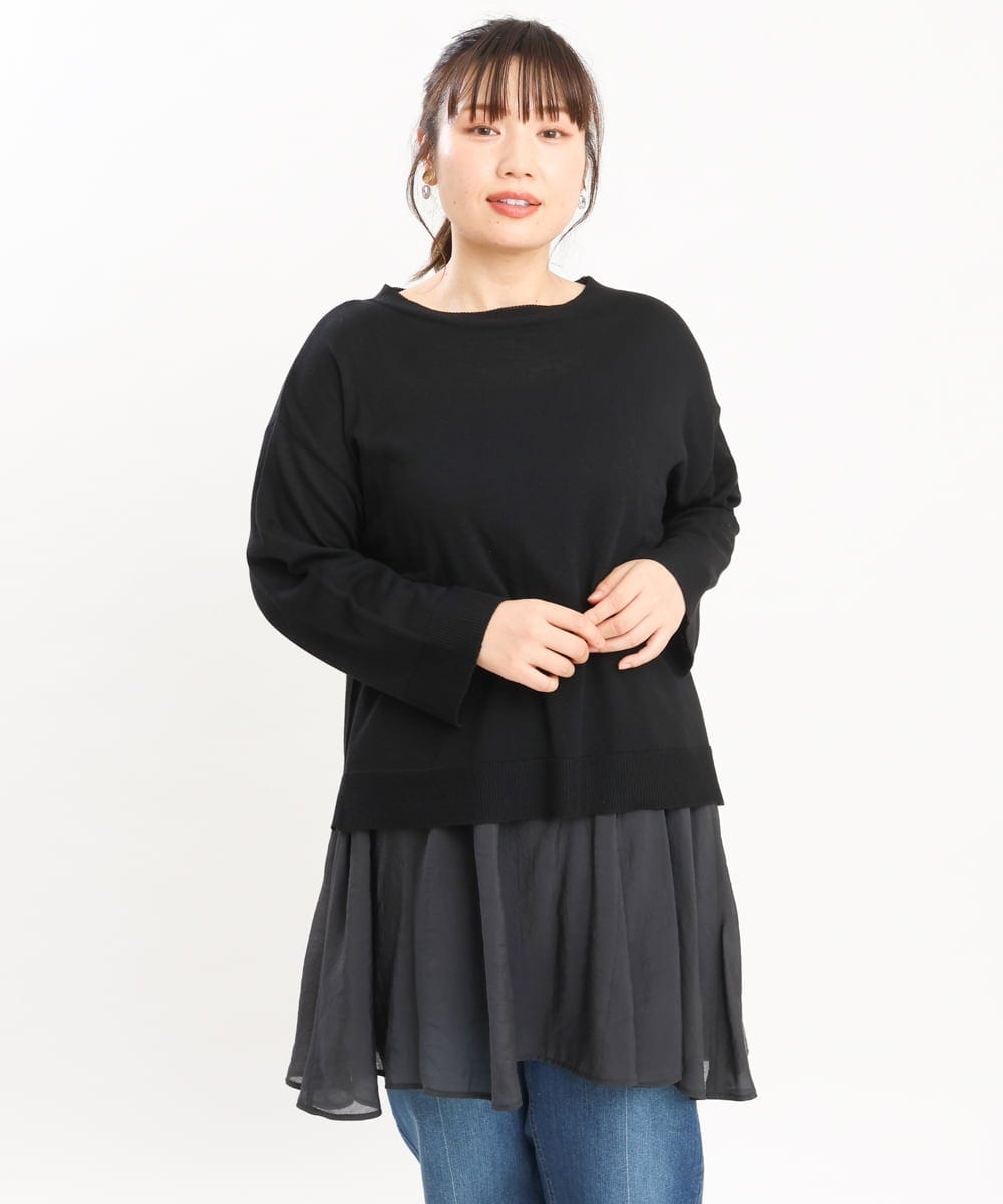 OLFKS07054 eur3(エウルキューブ) 【雑誌掲載】【大きいサイズ/11号サイズあり】薄手柔らかショートニット ブラック(94)
