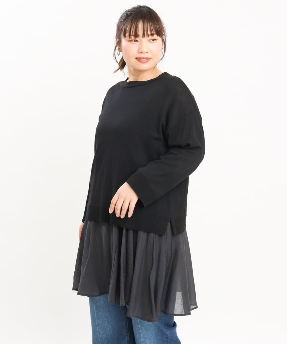 OLFKS07054 eur3(エウルキューブ) 【雑誌掲載】【大きいサイズ/11号サイズあり】薄手柔らかショートニット ブラック(94)