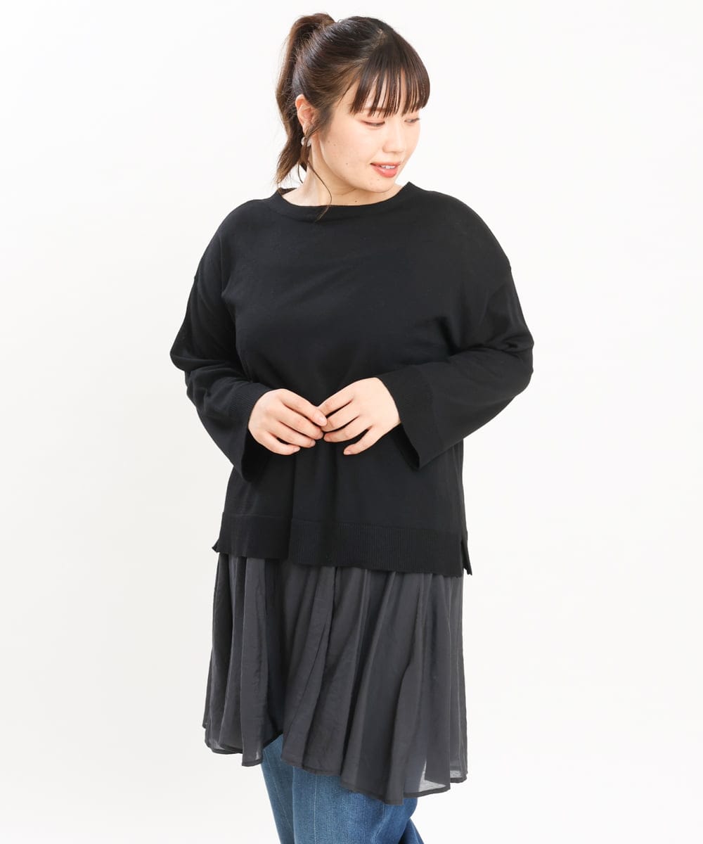 OLFKS07054 eur3(エウルキューブ) 【雑誌掲載】【大きいサイズ/11号サイズあり】薄手柔らかショートニット ブラック(94)