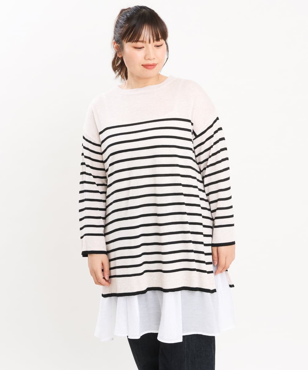 OLFKS08089 eur3(エウルキューブ) 【雑誌掲載】【大きいサイズ/11号サイズあり】薄手柔らかロングニット アイボリー(80)