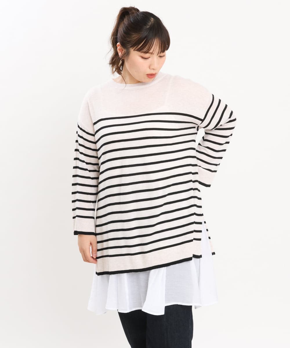 OLFKS08089 eur3(エウルキューブ) 【雑誌掲載】【大きいサイズ/11号サイズあり】薄手柔らかロングニット アイボリー(80)