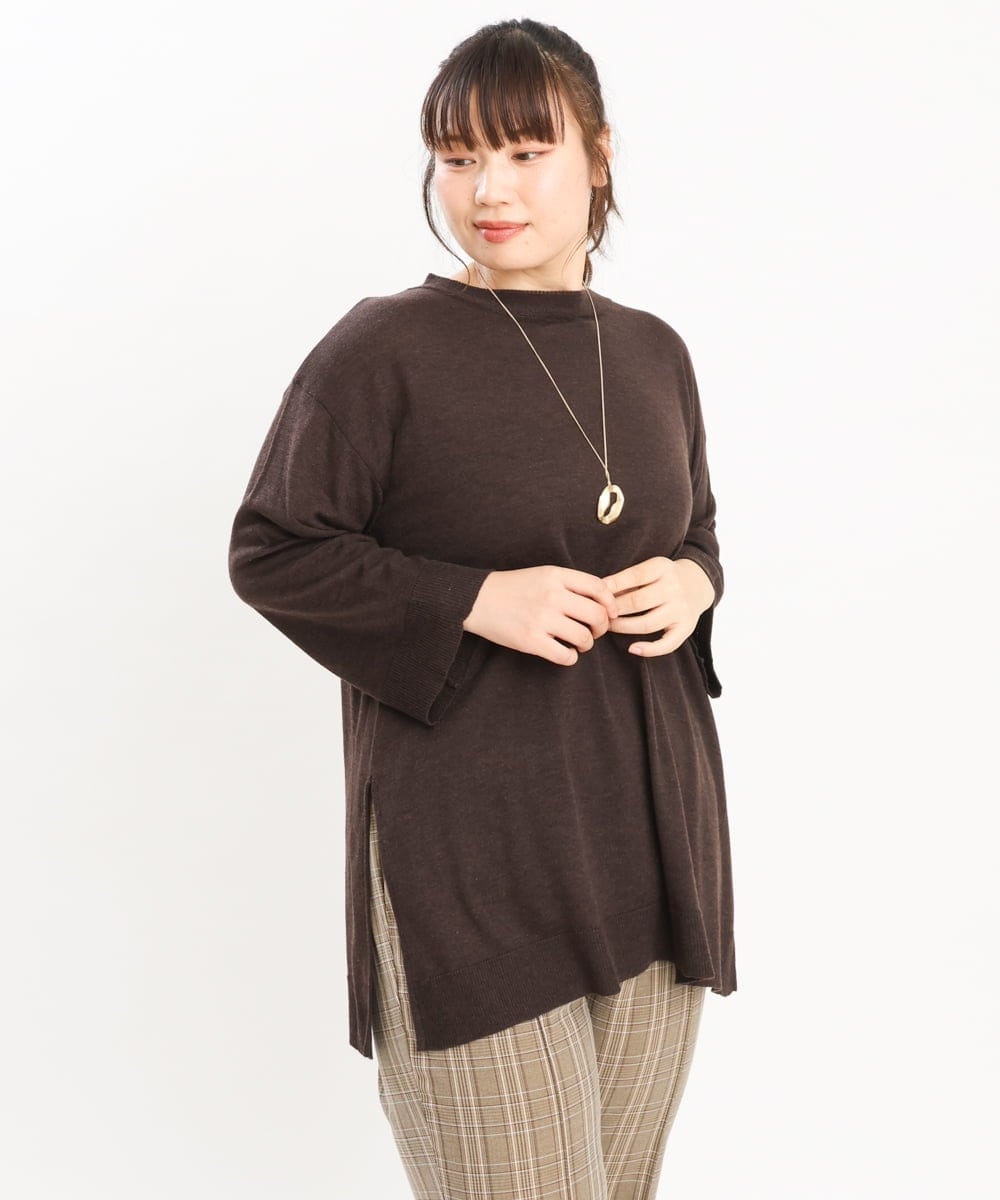 OLFKS08089 eur3(エウルキューブ) 【雑誌掲載】【大きいサイズ/11号サイズあり】薄手柔らかロングニット ブラウン(87)