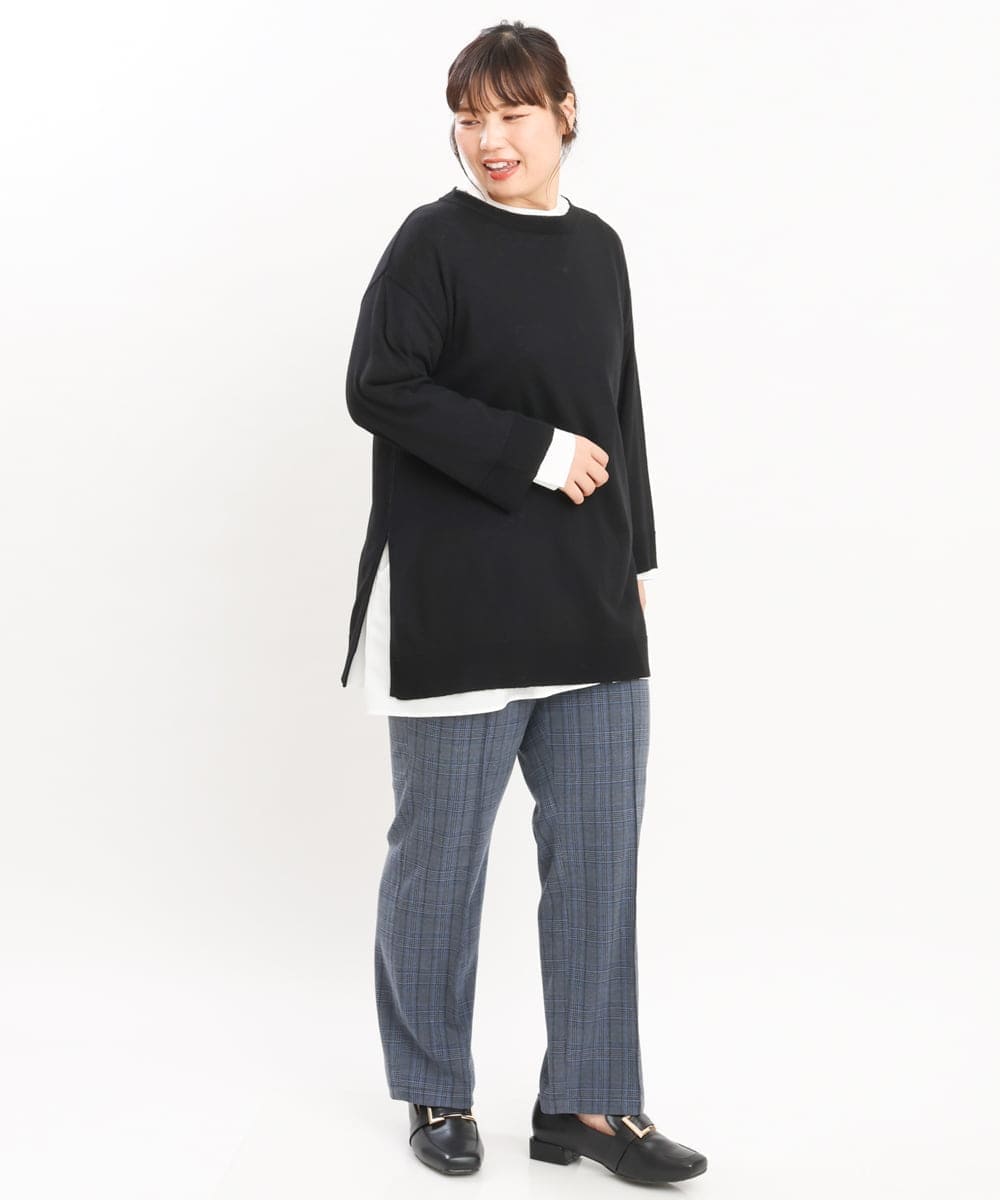 OLFKS08089 eur3(エウルキューブ) 【雑誌掲載】【大きいサイズ/11号サイズあり】薄手柔らかロングニット ブラック(94)