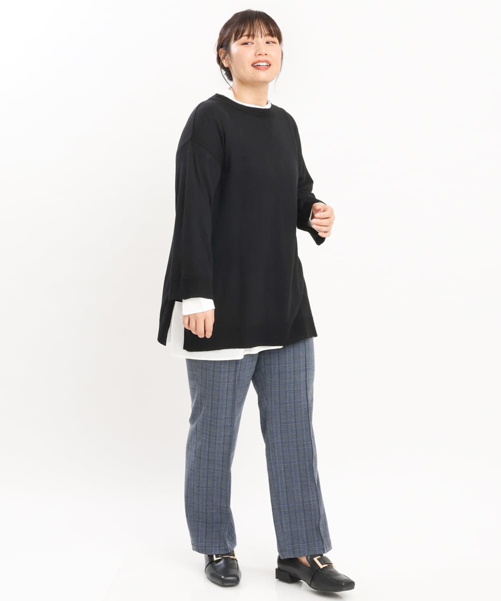 OLFKS08089 eur3(エウルキューブ) 【雑誌掲載】【大きいサイズ/11号サイズあり】薄手柔らかロングニット ブラック(94)