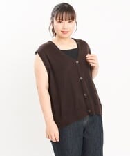 OLFKS21079 eur3(エウルキューブ) 【大きいサイズ】Vネックニットベスト ブラウン(87）