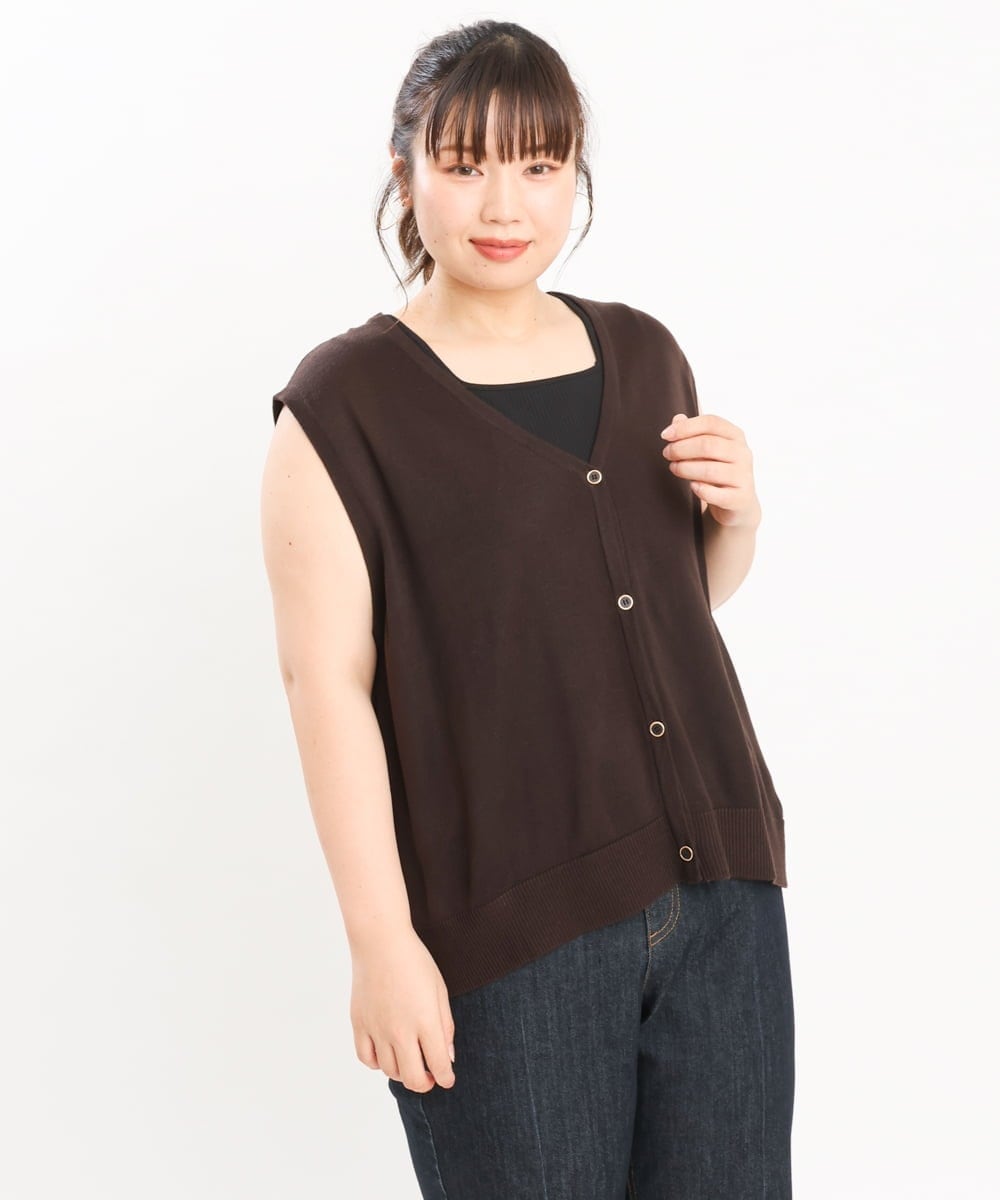 OLFKS21079 eur3(エウルキューブ) 【大きいサイズ】Vネックニットベスト ブラウン(87）