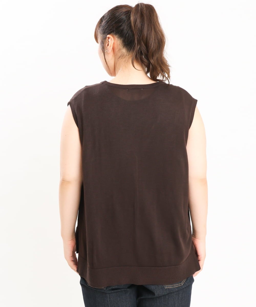 OLFKS21079 eur3(エウルキューブ) 【大きいサイズ】Vネックニットベスト ブラウン(87）