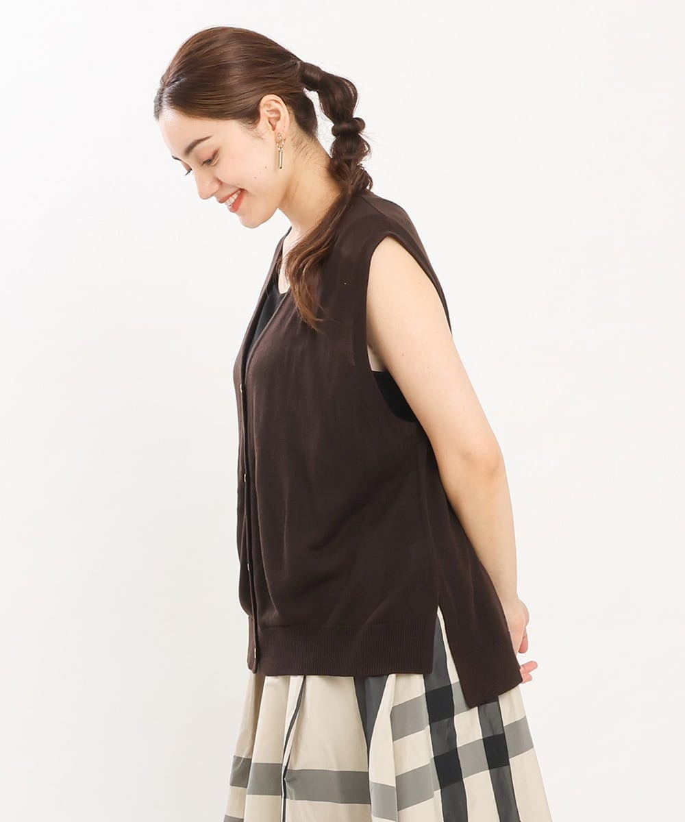 OLFKS21079 eur3(エウルキューブ) 【大きいサイズ】Vネックニットベスト ブラウン(87）
